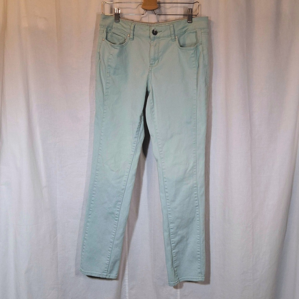 DKNY Jeans Soho Skinny Size 8 Mint Green Front Panel Detailed Seam Slim Denim